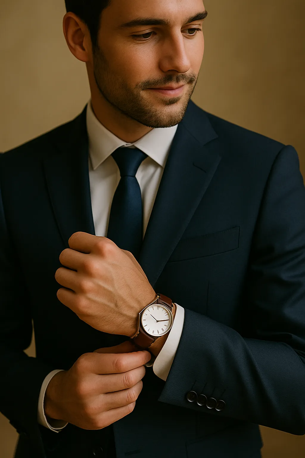 ein Mann mit Herren Lederuhr